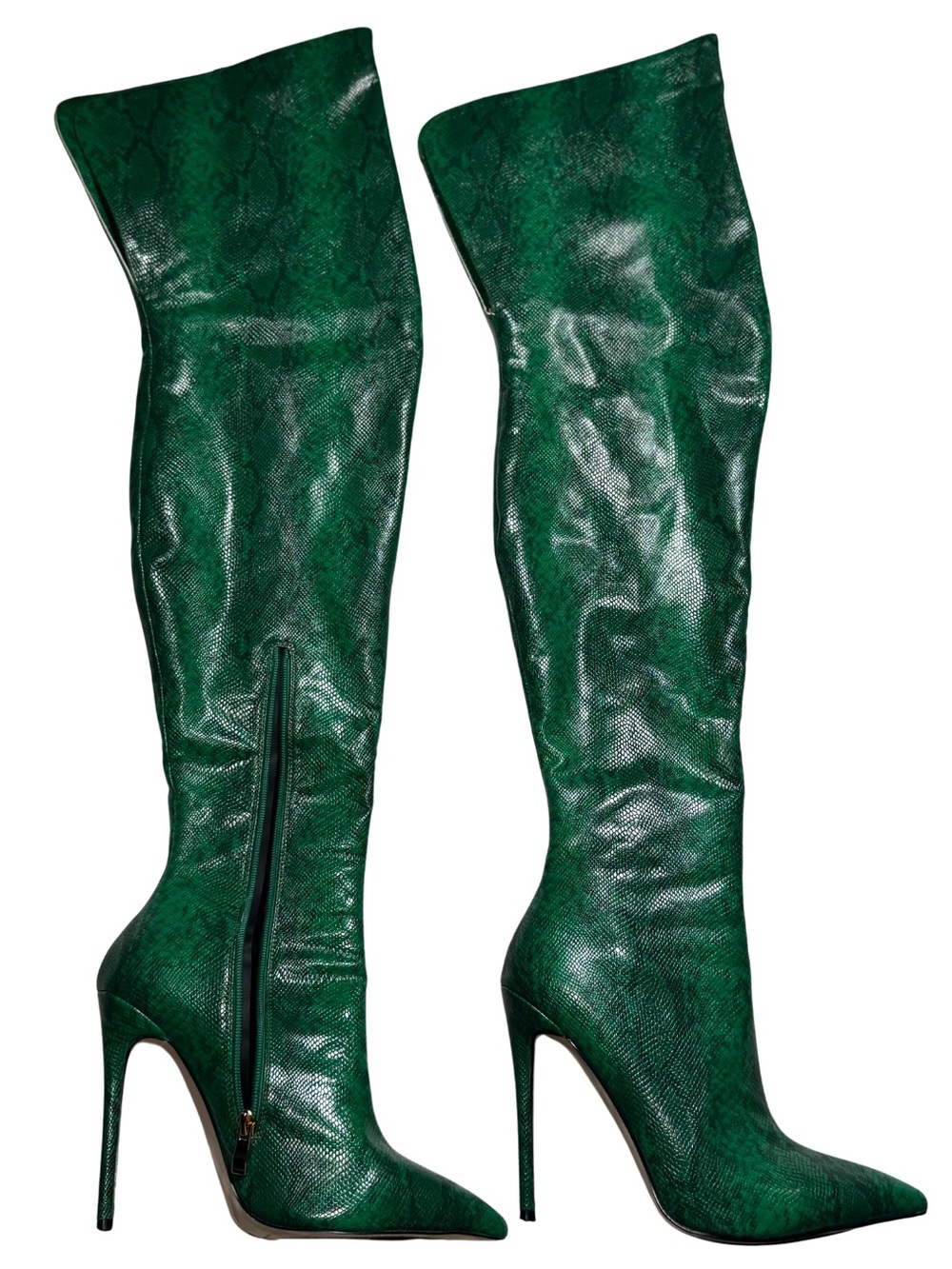 Green High-Stiletto Over-the-Knee Boots